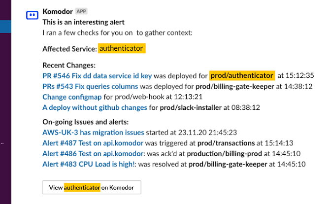 slack alert komodor